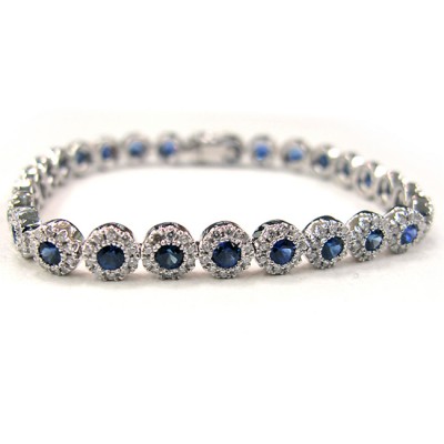 Ladies 18K White Gold Bracelet with Diamonds and Sapphire