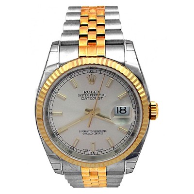 36mm Rolex 18k Gold & Stainless Steel Oyster Perpetual Datejust Watch 116233