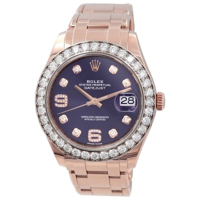 39mm Rolex 18k Rose Gold Oyster Perpetual Datejust Pearlmaster Watch