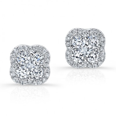 WHITE GOLD DIAMOND CLUSTER FLOWER EARRINGS