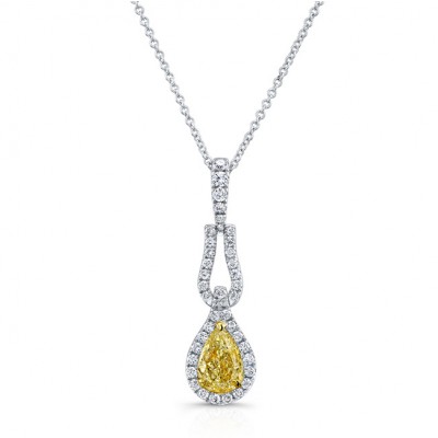 WHITE AND YELLOW GOLD TEAR DROP FANCY YELLOW DIAMOND PENDANT