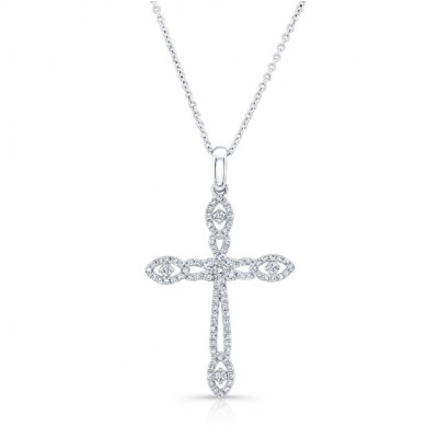 WHITE GOLD VINTAGE DIAMOND CROSS PENDANT