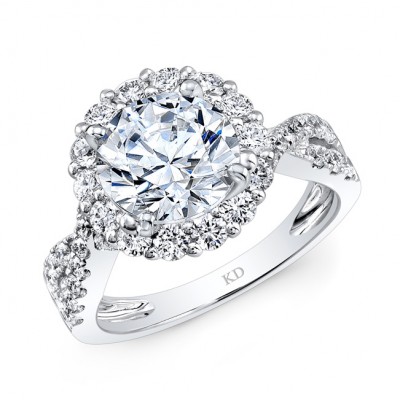WHITE GOLD ELEGANT ROUND HALO DIAMOND ENGAGEMENT RING