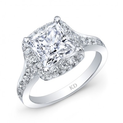 WHITE GOLD SQUARE HALO DIAMOND ENGAGEMENT RING