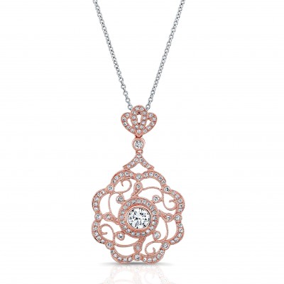 ROSE GOLD  INSPIRED VINTAGE ROUND FLOWER DIAMOND PENDANT