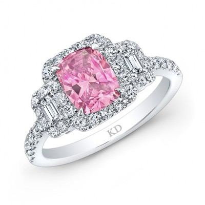 WHITE GOLD ELEGANT PINK ENHANCED CUSHION DIAMOND ENGAGEMENT RING