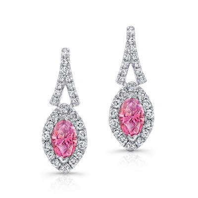 WHITE GOLD PINK ENHANCED MARQUISE DIAMOND HALO EARRINGS   