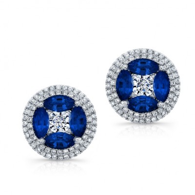 NATURAL COLOR WHITE GOLD ELEGANT FLOWER SAPPHIRE EARRINGS 