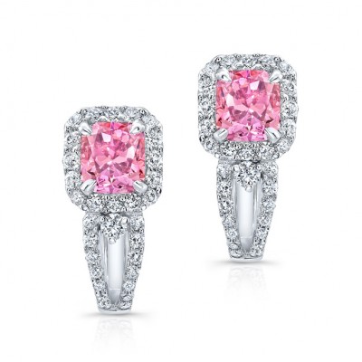 WHITE GOLD PINK ENHANCED RADIANT DIAMOND EARRINGS 