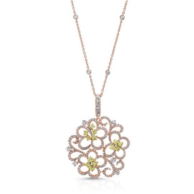 ROSE GOLD VINTAGE SWIRLED FLOWER DIAMOND PENDANT