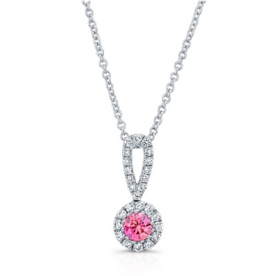 WHITE GOLD ELEGANT PINK ENHANCED ROUND DIAMOND PENDANT