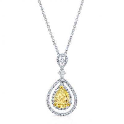 WHITE AND YELLOW GOLD ELEGANT FANCY YELLOW TEAR DROP DIAMOND PENDANT