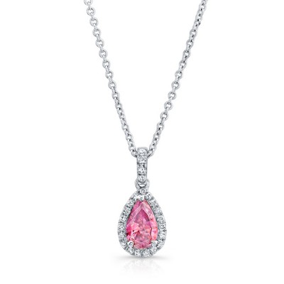 WHITE GOLD ELEGANT PINK ENHANCED PEAR DIAMOND PENDANT  