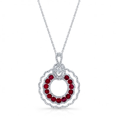 WHITE GOLD NATURAL COLOR CONTEMPORARY RUBY DIAMOND PENDANT
