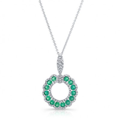 NATURAL COLOR WHITE GOLD CIRCLE OF LOVE EMERALD DIAMOND PENDANT