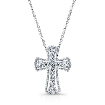 WHITE GOLD VINTAGE DIAMOND CROSS PENDANT