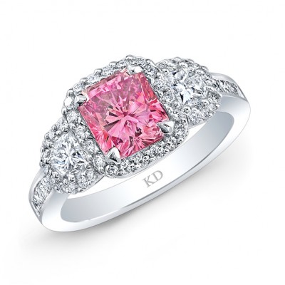 WHITE GOLD ELEGANT PINK ENHANCED RADIANT DIAMOND ENGAGEMENT RING