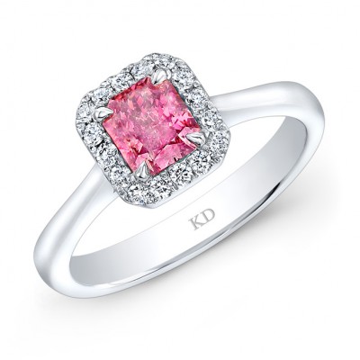 WHITE GOLD PINK ENHANCED SQUARE HALO DIAMOND BRIDAL RING