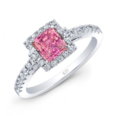 WHITE GOLD CLASSIC PINK ENHANCED CUSHION DIAMOND ENGAGEMENT RING