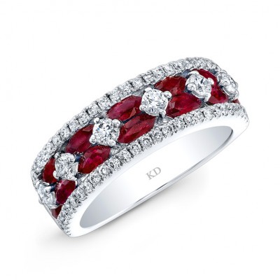 NATURAL COLOR WHITE GOLD RUBY CHECKERS DIAMOND BAND