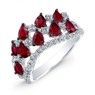 WHITE GOLD NATURAL COLOR FASHION RUBY DIAMOND RING