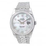 36mm Stainless Steel Datejust MOP With White Gold Diamond Bezel Watch. 