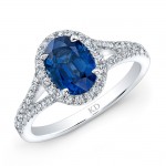 NATURAL COLOR WHITE GOLD ELEGANT SAPPHIRE HALO DIAMOND RING 