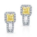 WHITE AND YELLOW GOLD FANCY YELLOW RADIANT DIAMOND EARRINGS   