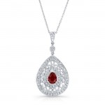 NATURAL COLOR WHITE GOLD VINTAGE TEAR DROP RUBY DIAMOND PENDANT