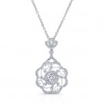  WHITE GOLD VINTAGE ROUND FLOWER DIAMOND PENDANT