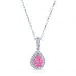 WHITE GOLD ELEGANT PINK ENHANCED PEAR DIAMOND PENDANT  