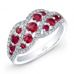 NATURAL COLOR WHITE GOLD FASHION RUBY WAVE DIAMOND RING