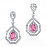 WHITE GOLD ELEGANT PINK ENHANCED PEAR DIAMOND DROPLET EARRINGS   