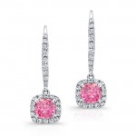 WHITE GOLD PINK ENHANCED CUSHION DIAMOND DANGLE EARRINGS   