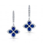 NATURAL COLOR WHITE GOLD FLOWER SAPPHIRE DROP EARRINGS 