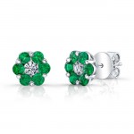 NATURAL COLOR WHITE GOLD STYLISH FLOWER EMERALD EARRINGS