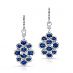 NATURAL COLOR WHITE GOLD SAPPHIRE FLOWER DROP EARRINGS 
