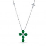 NATURAL COLOR WHITE GOLD EMERALD CROSS DIAMOND  PENDANT