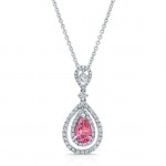 WHITE GOLD PINK ENHANCED PEAR DIAMOND TEAR DROP DESIGN PENDANT  
