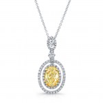 WHITE AND YELLOW GOLD OVAL FANCY YELLOW DIAMOND PENDANT   
