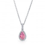 WHITE GOLD ELEGANT PINK ENHANCED PEAR DIAMOND PENDANT  