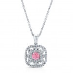 WHITE GOLD VINTAGE PINK ENHANCED CUSHION DIAMOND PENDANT  