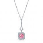 WHITE GOLD ELEGANT PINK ENHANCED CUSHION DIAMOND PENDANT  