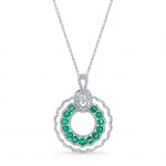 NATURAL COLOR WHITE GOLD INSPIRED CIRCLE OF LOVE EMERALD DIAMOND PENDANT