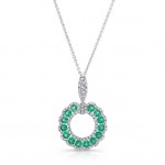 NATURAL COLOR WHITE GOLD CIRCLE OF LOVE EMERALD DIAMOND PENDANT