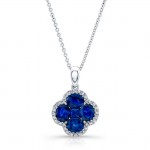 NATURAL COLOR WHITE GOLD VINTAGE SAPPHIRE FLOWER DIAMOND PENDANT