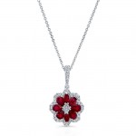 NATURAL COLOR WHITE GOLD INSPIRED RUBY DIAMOND FLOWER PENDANT