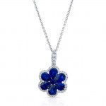 NATURAL COLOR WHITE GOLD  SAPPHIRE FLOWER DIAMOND PENDANT