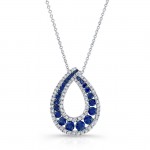 NATURAL COLOR WHITE GOLD TRENDY SAPPHIRE TEAR DROP DIAMOND PENDANT