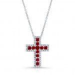 NATURAL COLOR WHITE GOLD RUBY CROSS DIAMOND PENDANT